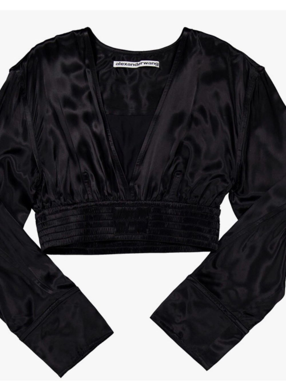 Alexander Wang Black Satin V-Neck Cropped Top